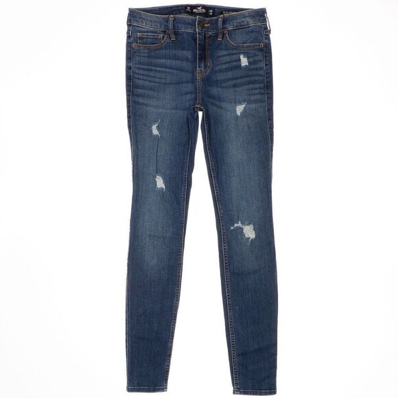 Hollister Jeans Juniors Size 3 Blue Mid Rise Super Skinny Distressed 27 x 28 - Picture 1 of 12